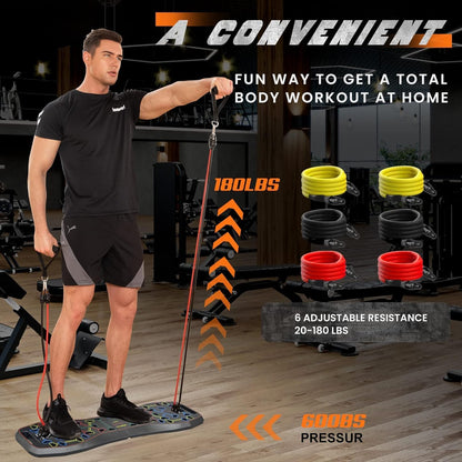 Portable Home Gym System: Large Compact Push up Board, Pilates Bar & 20 Fitness Accessories with Resistance Bands Ab Roller Wheel - Full Body Workout for Men and Women, Gift for Boyfriend