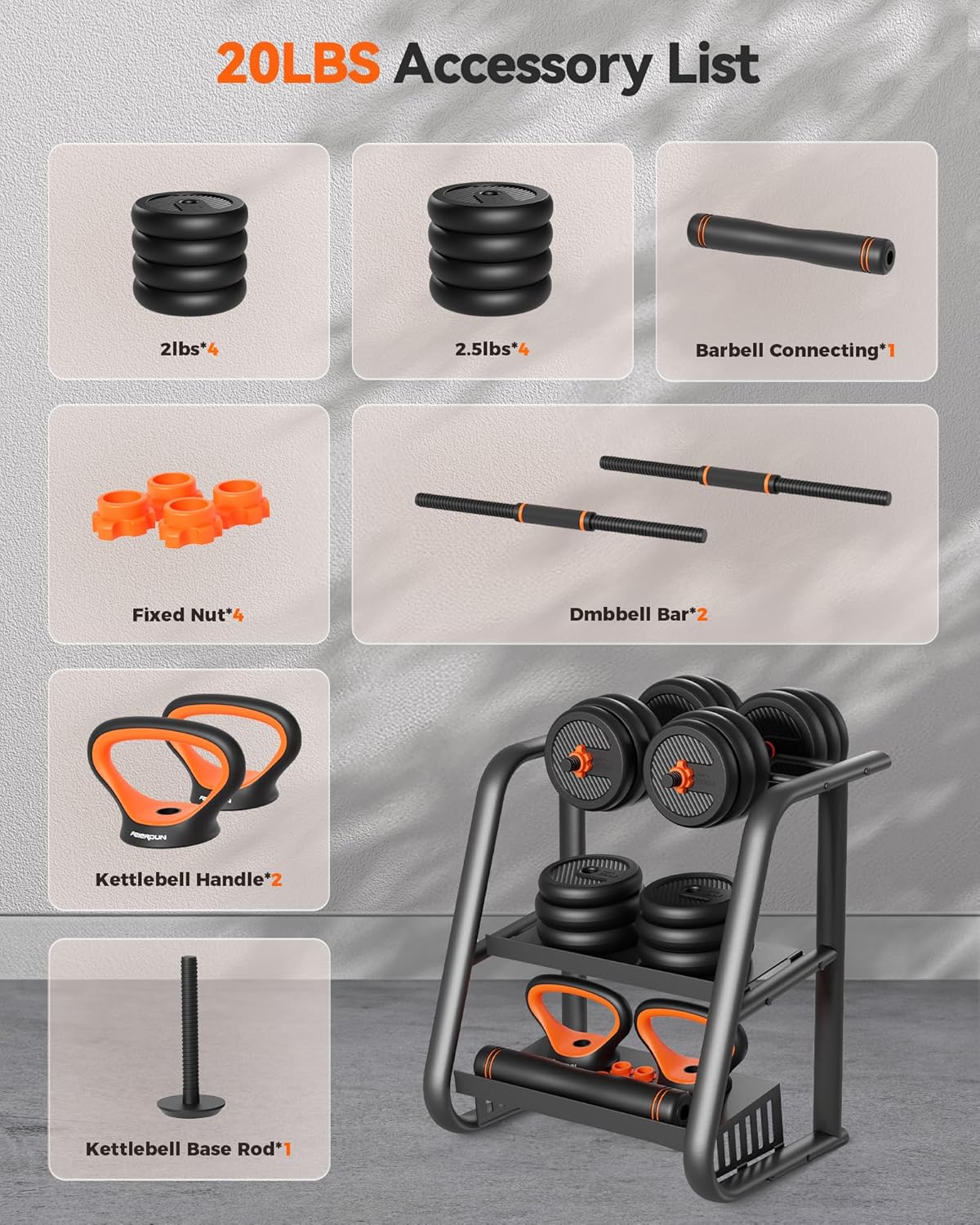 Adjustable Dumbbells, 20/30/40/45/70/90Lbs Free Weight Set with Connector, 5 In1 Dumbbells Set Used as Barbell, Kettlebells, Push up Stand, Weight Plate, Fitness Exercises for Home Gym Suitable Men/Women