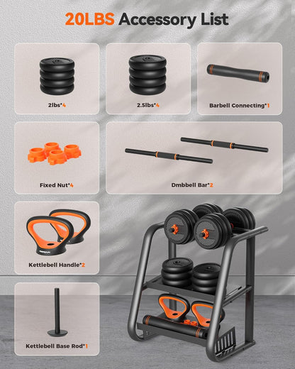 Adjustable Dumbbells, 20/30/40/45/70/90Lbs Free Weight Set with Connector, 5 In1 Dumbbells Set Used as Barbell, Kettlebells, Push up Stand, Weight Plate, Fitness Exercises for Home Gym Suitable Men/Women