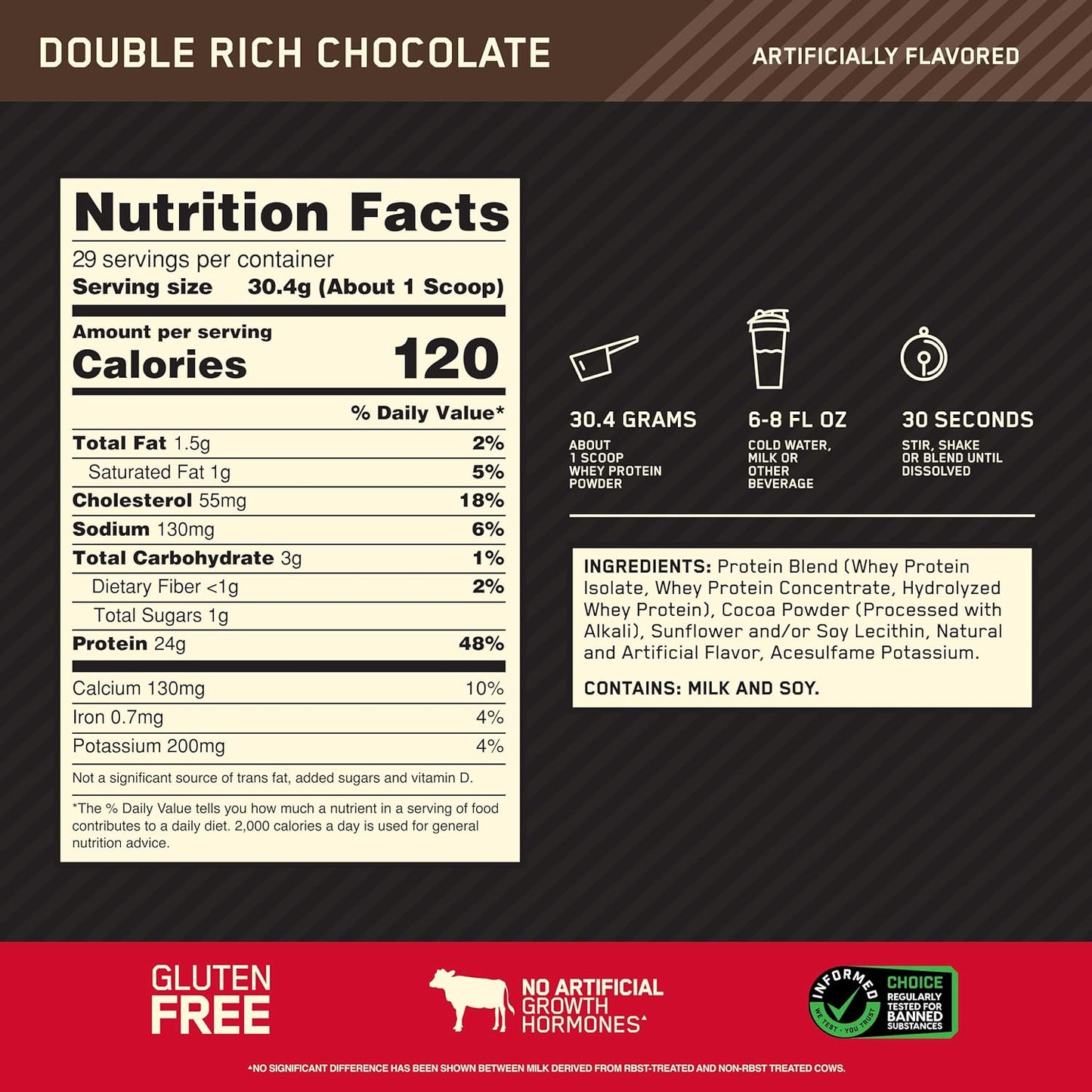 Gold Standard 100% Whey Protein Powder, Double Rich Chocolate, 2 Pound (Packaging May Vary)