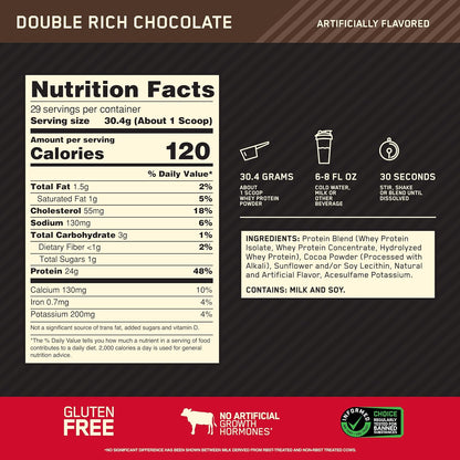 Gold Standard 100% Whey Protein Powder, Double Rich Chocolate, 2 Pound (Packaging May Vary)