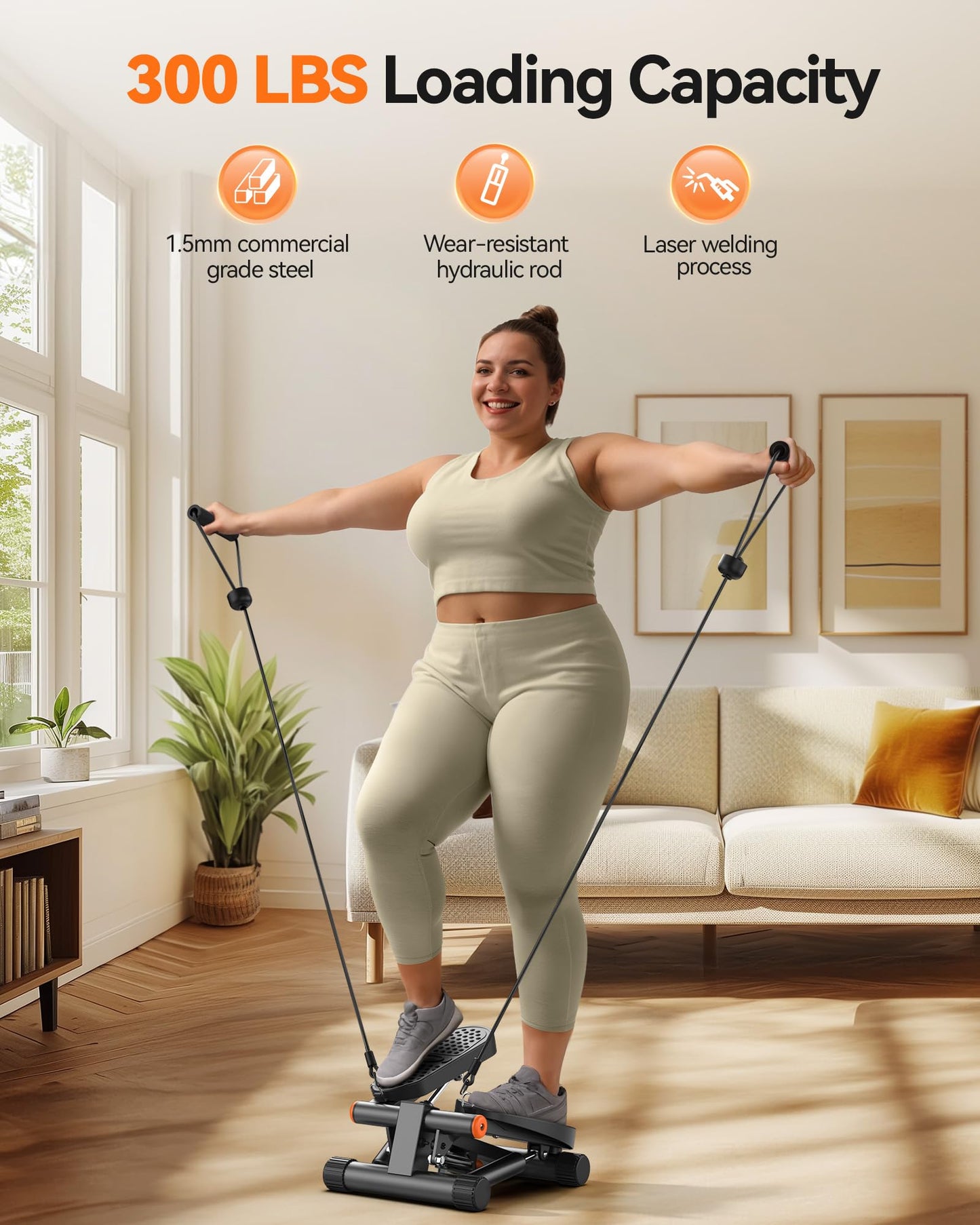 Niceday Steppers for Exercise, Stair Stepper with Resistance Bands, Mini Stepper with 300LBS Loading Capacity, Hydraulic Fitness Stepper with LCD Monitor