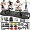 Portable Home Gym System: Large Compact Push up Board, Pilates Bar & 20 Fitness Accessories with Resistance Bands Ab Roller Wheel - Full Body Workout for Men and Women, Gift for Boyfriend