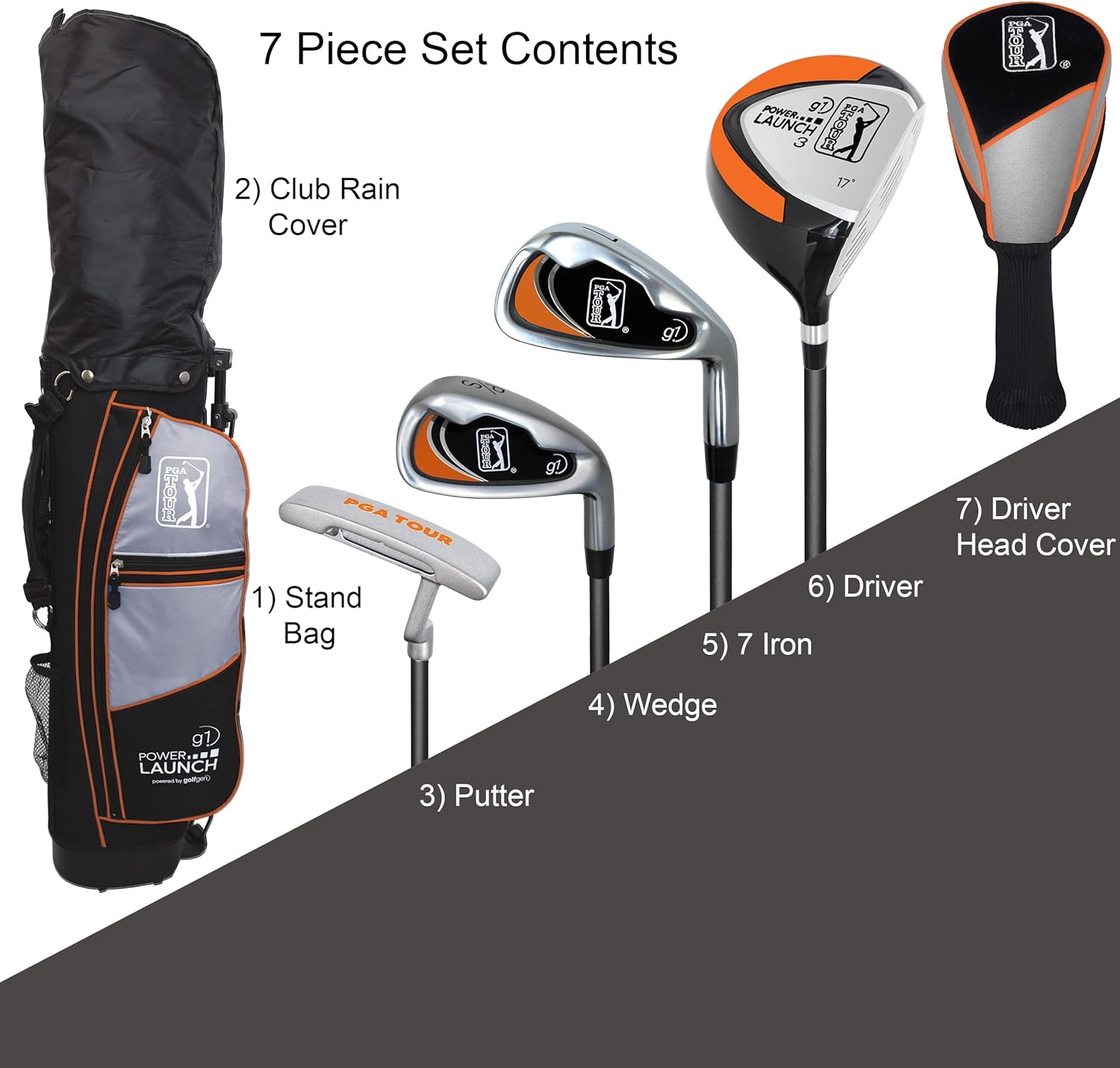 G1 Series Orange Kids Golf Club Set| Golf Clubs and Sets for Height 5'2"-5'10"| Complete Golf Club Sets W/A Golf Driver, Putter & Golf Bag| Young Men & Women Golf Clubs Ages 12-17