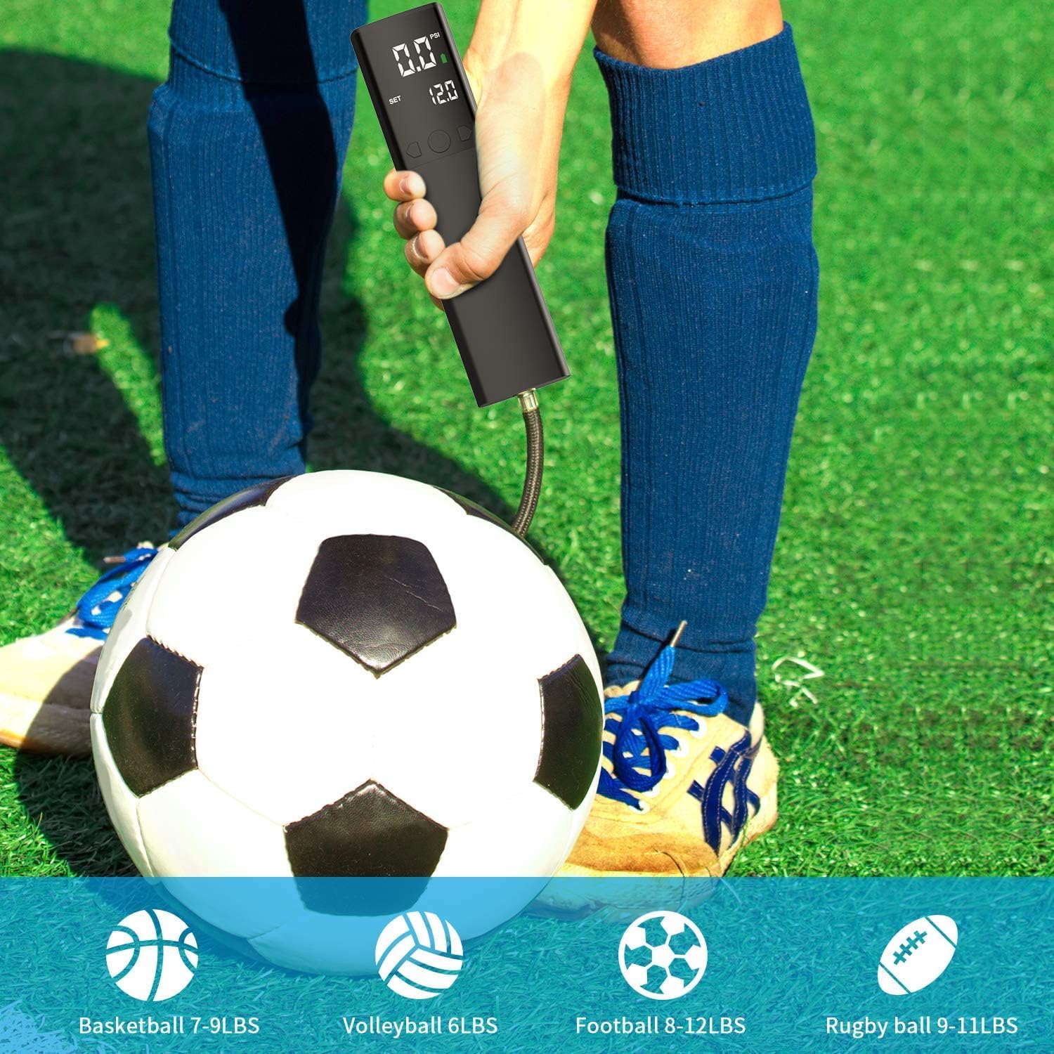 Electric Ball Pump, Smart Air Pump Portable Fast Ball Inflation with Precise Pressure Gauge and Digital LCD Display for Football Basketball Volleyball Football
