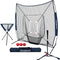 7X7 DLX Practice Net + Deluxe Tee + Ball Caddy + 3 Pack Weighted Ball + Strike Zone Bundle | Baseball Softball Coach Pack | Pitching Batting Training Equipment Set | 7' X 7' (Navy)