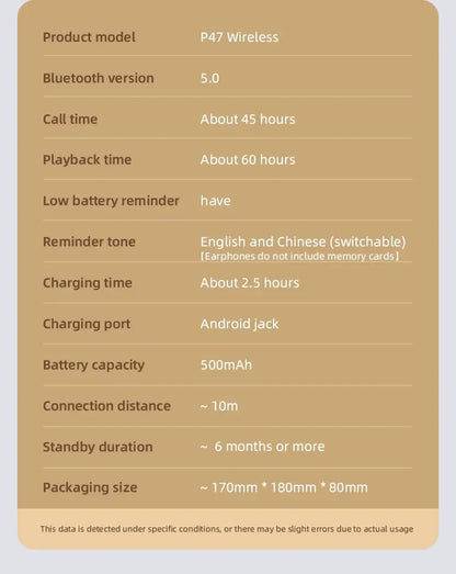 Stereo P47 Headset 5.0 Bluetooth Headset Folding Series Wireless Sports Game Headset for iPhone XiaoMi