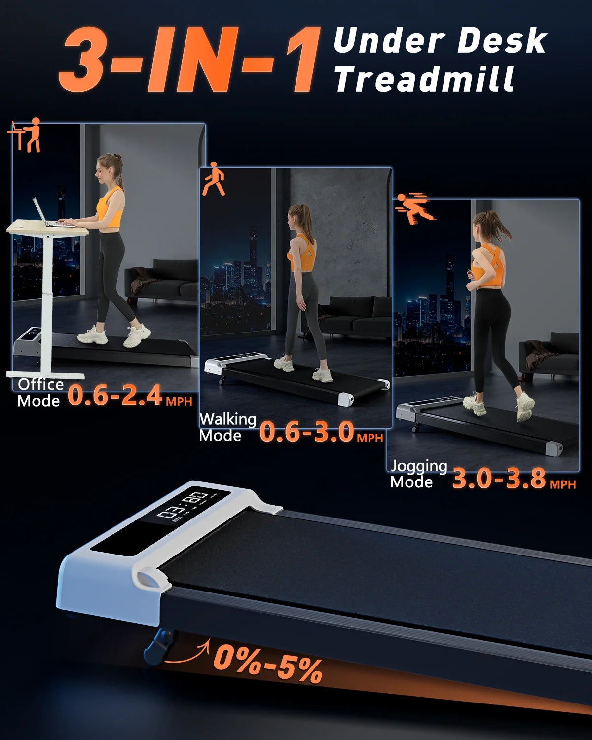Incline Walking Pad Treadmill - 2-in-1 Compact Treadmill for Walking and Jogging, 2.5HP for Home Office with Remote Control and LED Display